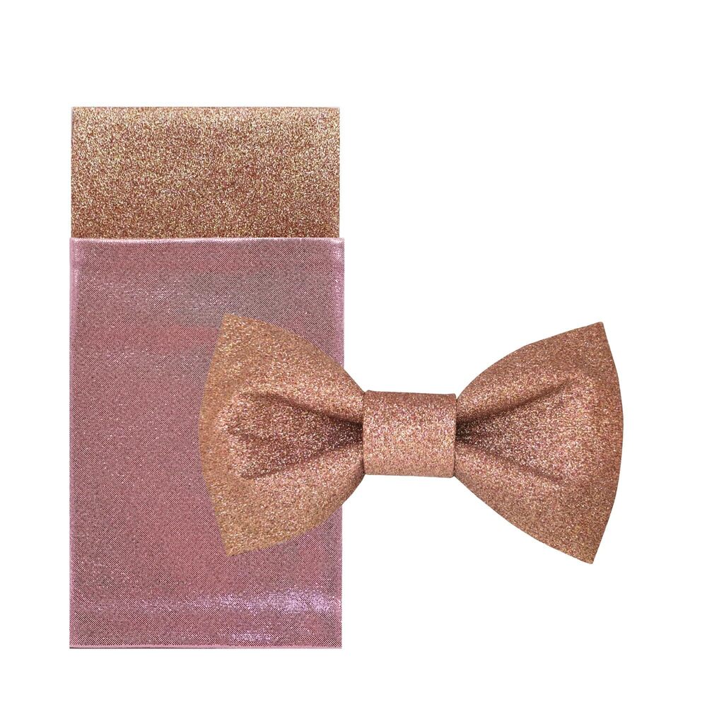 1863 Plain Color Pre-tied Bow Tie and Pocket Square Set | Glitter Sparkling